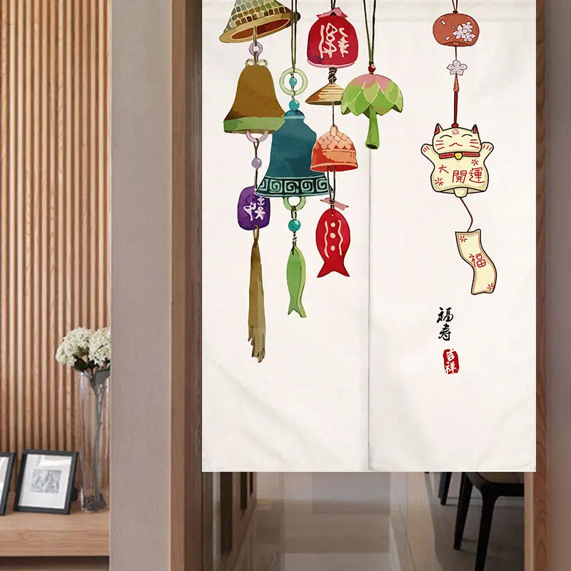 Good Luck Wind Chime Japanese Door Curtain Kitchen Partition Curtains Home Decoration for Bedroom Bathroom Hanging Half-curtain