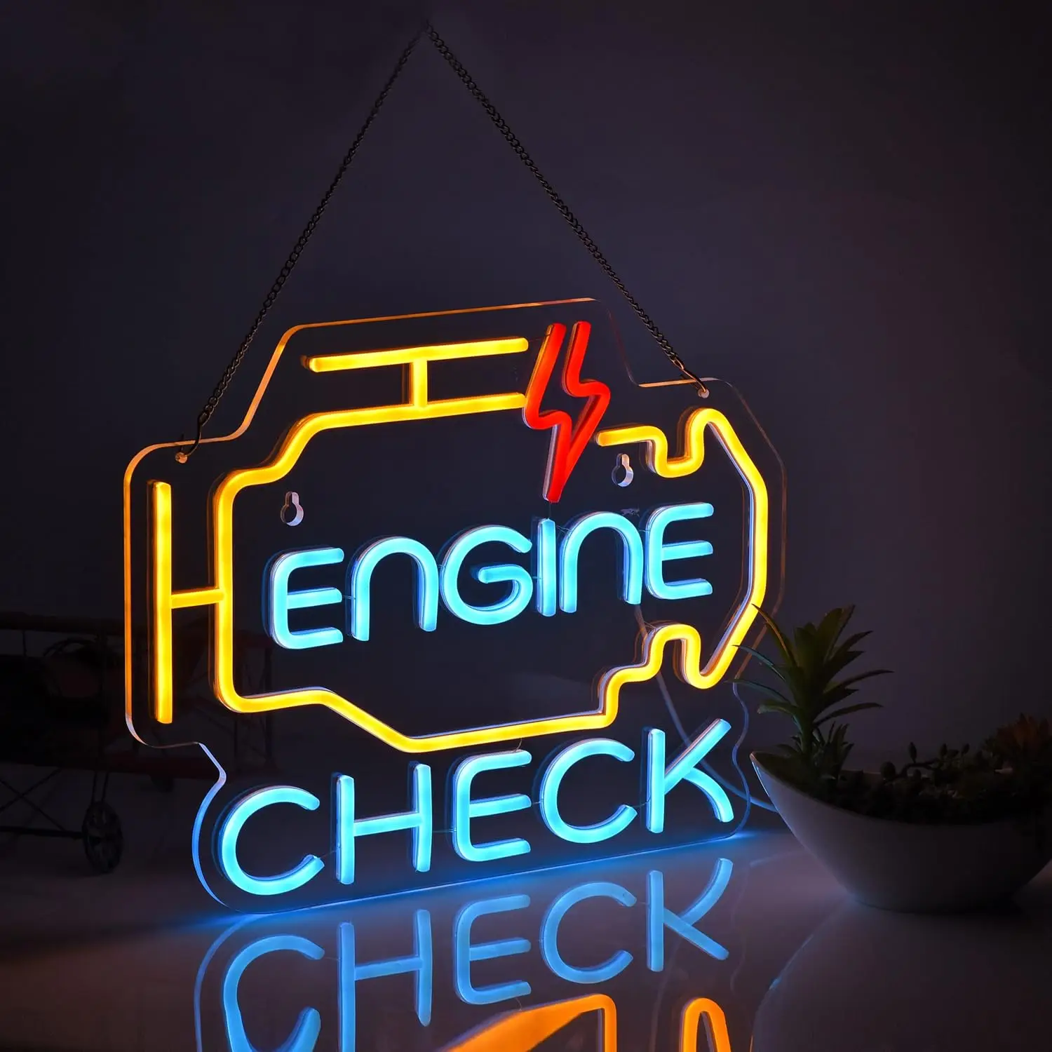 Check Engine Neon Sign LED Light Car Auto Repair Shop Garage Room Man Cave Wall Decor Motor Vehicle Store Boy Gift Bar Company