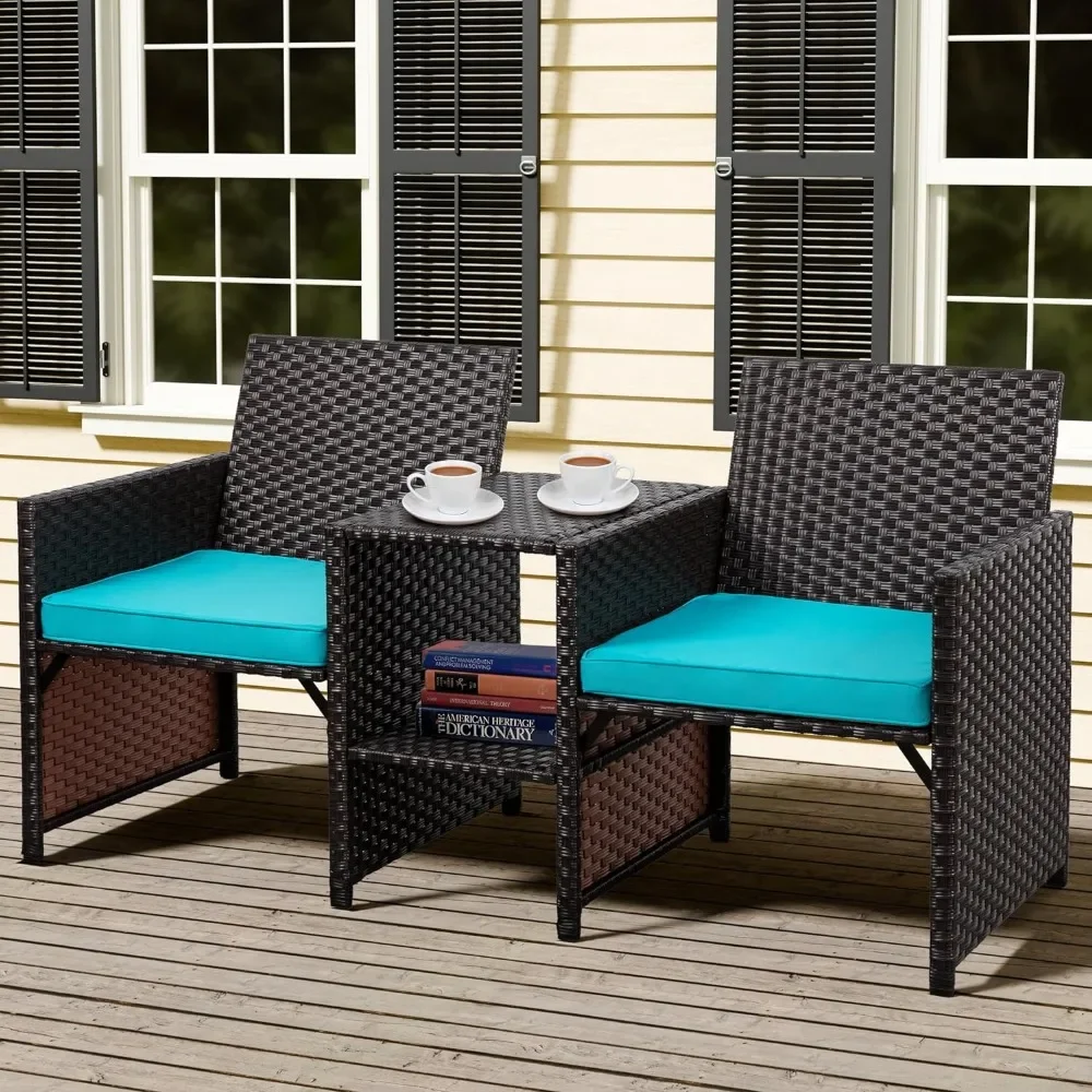 Wicker patio furniture set, removable table and chair cushions, rattan lover chair for patio, garden, patio and lawn backyard