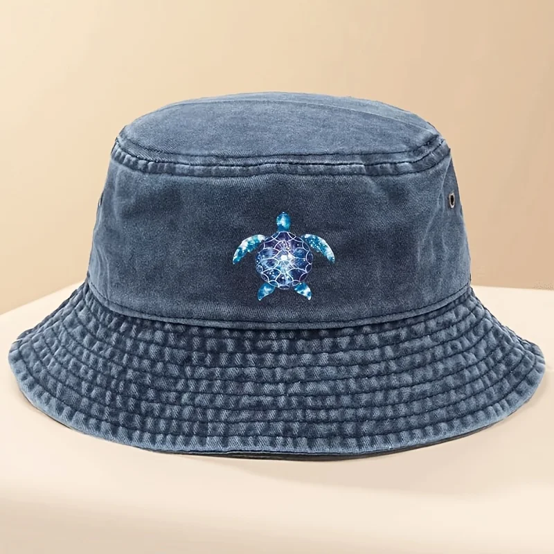 1pc Women's Washed Bucket Hat Decorated with Turtle Pattern - Adjustable and Breathable Fisherman Hat, Perfect for Outdoor Beach 6