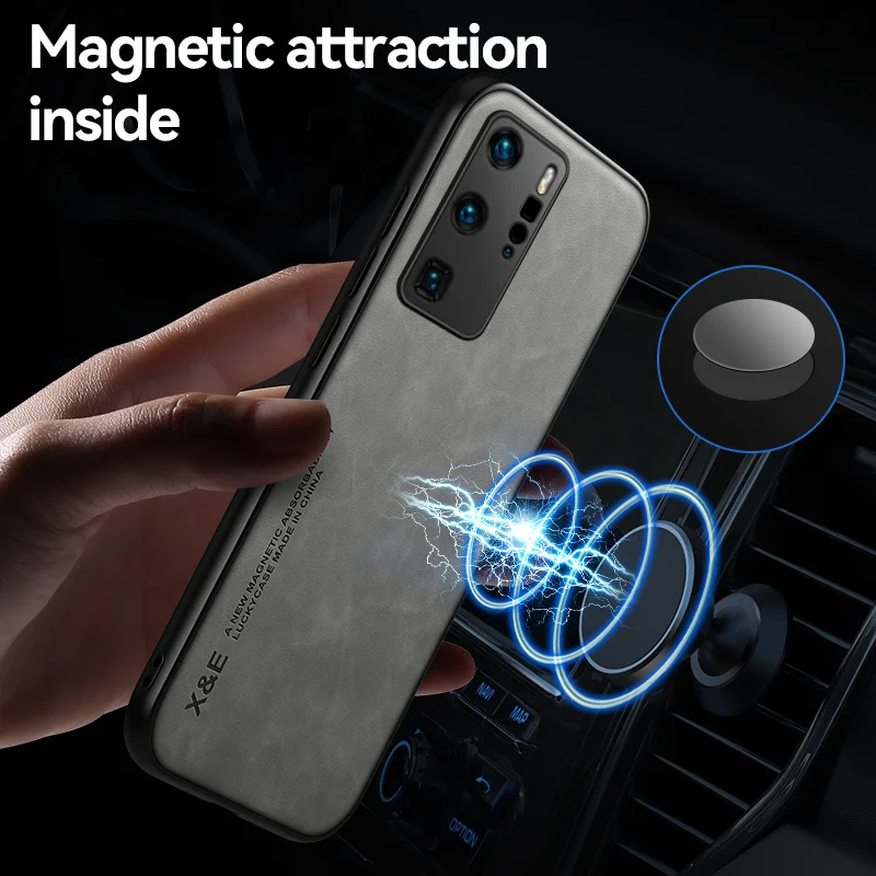 P40Pro Case Luxury Leather Car Magnetic Holder Phone Case For Huawei P40 Pro + Plus P 40 p40proplus Full Covers With Metal Plate