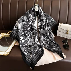 Women Luxury Brand Designer Scarf Fashion Leopard Floral Silk Scarves Square Small Handkerchief Neck Snood Bag Hijab 90*90Cm