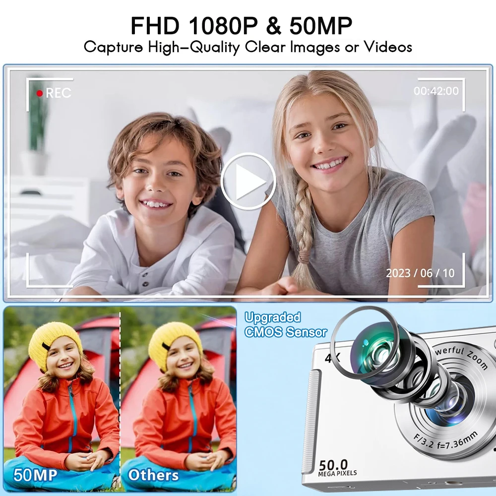 كاميرا رقمية 4K كاميرا فيديو فورية للأطفال مع كاميرات مدمجة بتكبير 16x وكاميرات 1080P 50 ميجابكسل للتصوير الفوتوغرافي للمبتدئين