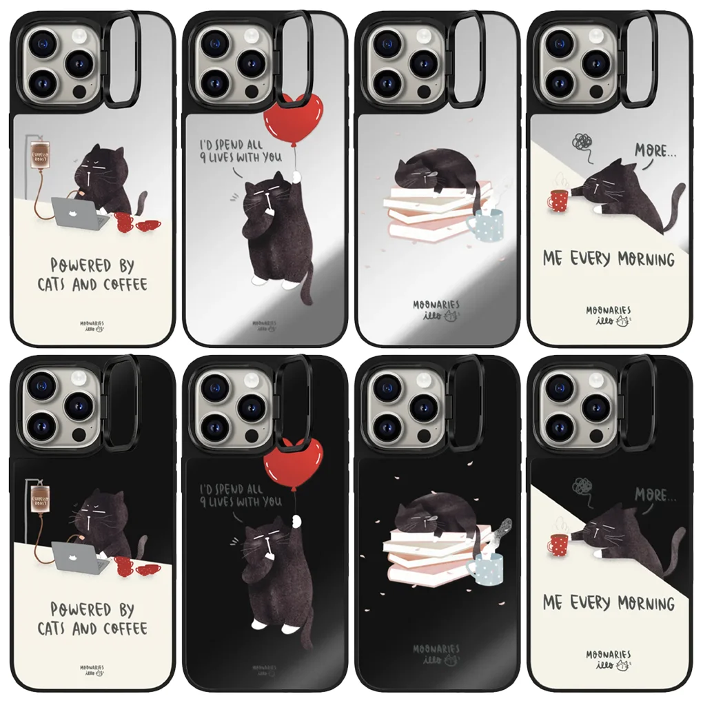 

Working Cat Lens Stand Mirror Surface IPhone 12 13 14 15 16 Pro Max Case - Protective IPhone Case with MagSafe
