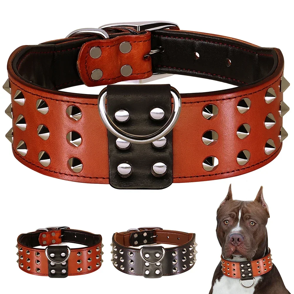 

Dog Medium Collar French Dogs Large Necklace Durable Collars Bulldog for Pug Shepherd Big Pet Real Leather