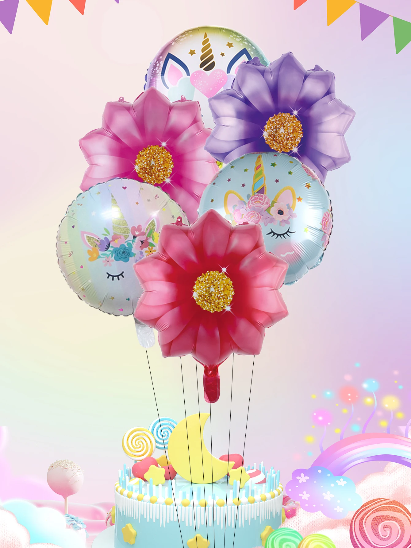 6 stücke 18 zoll Runde Einhorn Luftballons Blume Helium Ballon Einhorn Party Hochzeit Geburtstag Party Dekorationen