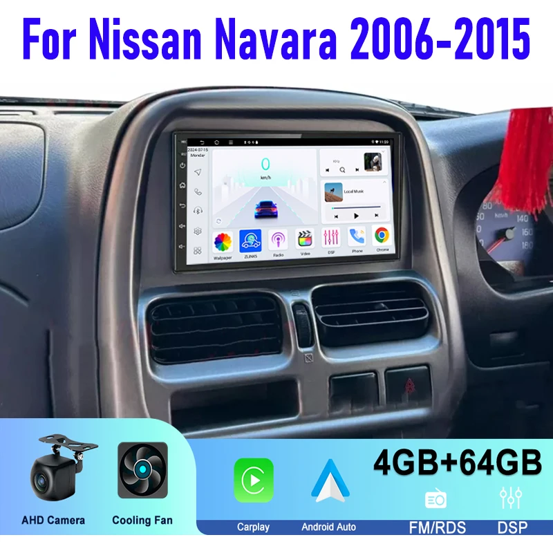 Wireless Carplay Android 15 Auto 7'' For Nissan Navara 2006-2015 Car Stereo Radio Head Unit  Intelligent System GPS Navi 4+64GB