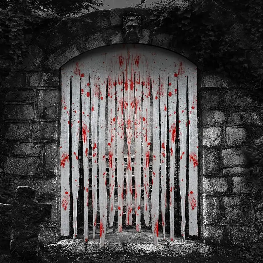 

2 Pack Creepy Cloth Door Curtains with Bloody Hand Prints - Scary Halloween Decorations for Indoor & Haunted Houses