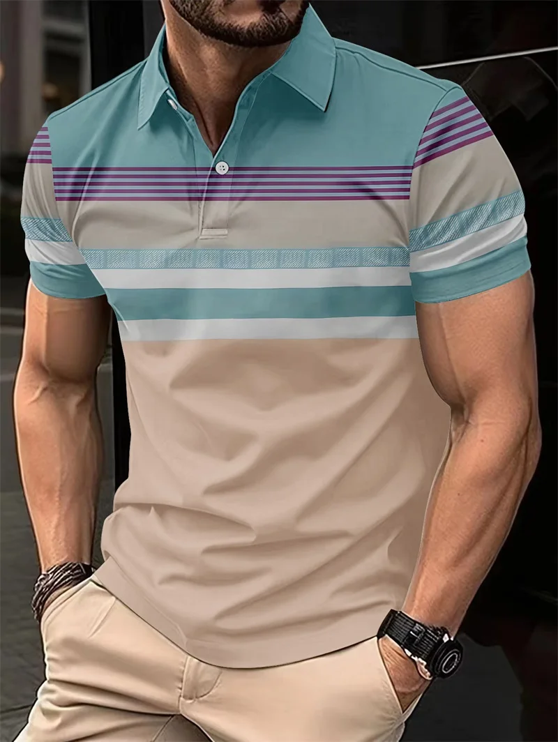 New Men'S Business Casual POLO Shirt Tops Full Pattern 3D Printed Polyester Shirt For Men'S Street Fashion Short Sleeved T-Shirt