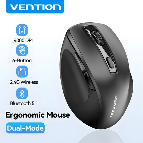 Vention-ratón inalámbrico Bluetooth 5,1, USB 2,4G, modo Dual, ergonómico, 4000 DPI, 6 botones, para MacBook, tableta, portátil, PC