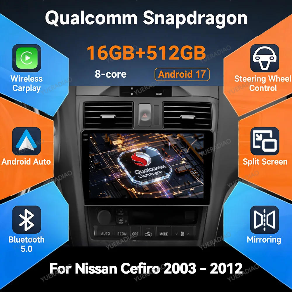 Android 17 Car Radio For Nissan Cefiro A33 2003 - 2012 Qualcomm Head Unit 4G WIFI QLED GPS NAVI Multimedia Video Player 2DIN BT