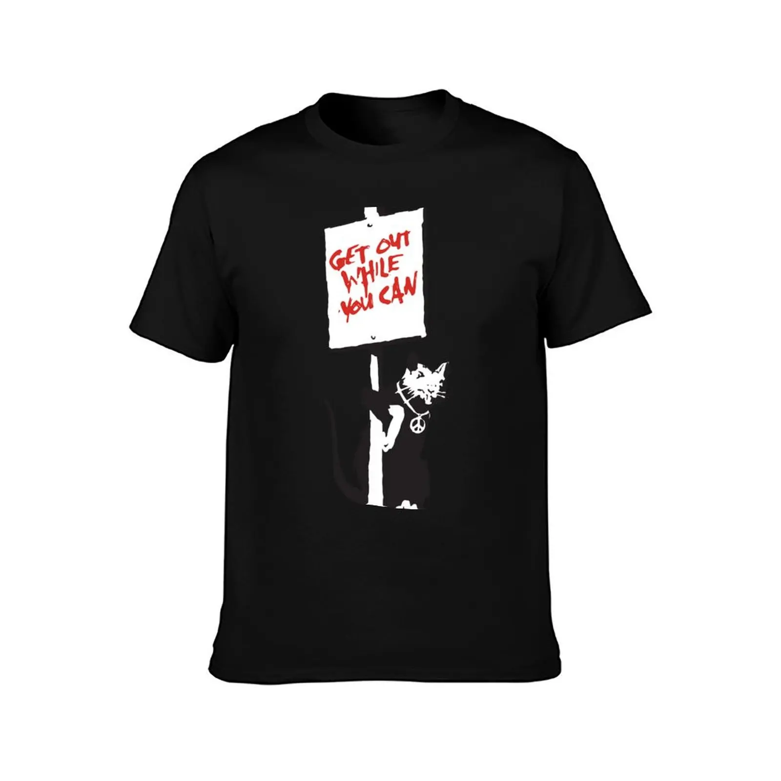 Banksy Quote rat with sign Get Out While You Can Graffiti Street art Peace symbol necklace HD T-Shirt