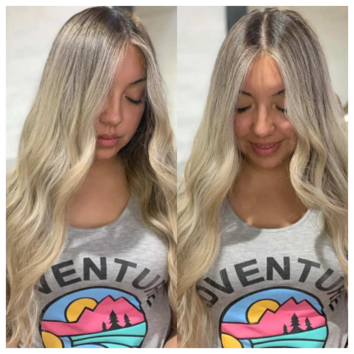 

Loose Wavy Ombre Ash Blonde with Short Dark Roots Lace Top Wig with Middle Part Synthetic Premium Fibre Heat Resistant Party Wig