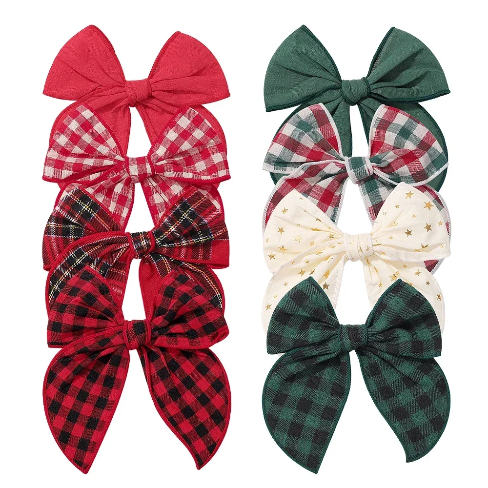 

1Pcs/Set Christmas Baby hairpin Vintage Classic Plaid Cotton Fabric 5.7 Inch Clips Handmade For Kids Baby Girls Hair Accessories