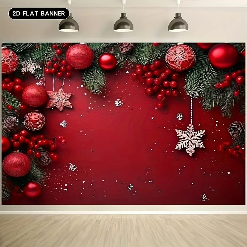 

2D плоские, 1 шт. красные и золотые рождественские флаги, сосновые ветки и снежинки - 2D плоские украшения для вечеринок из полиэстера