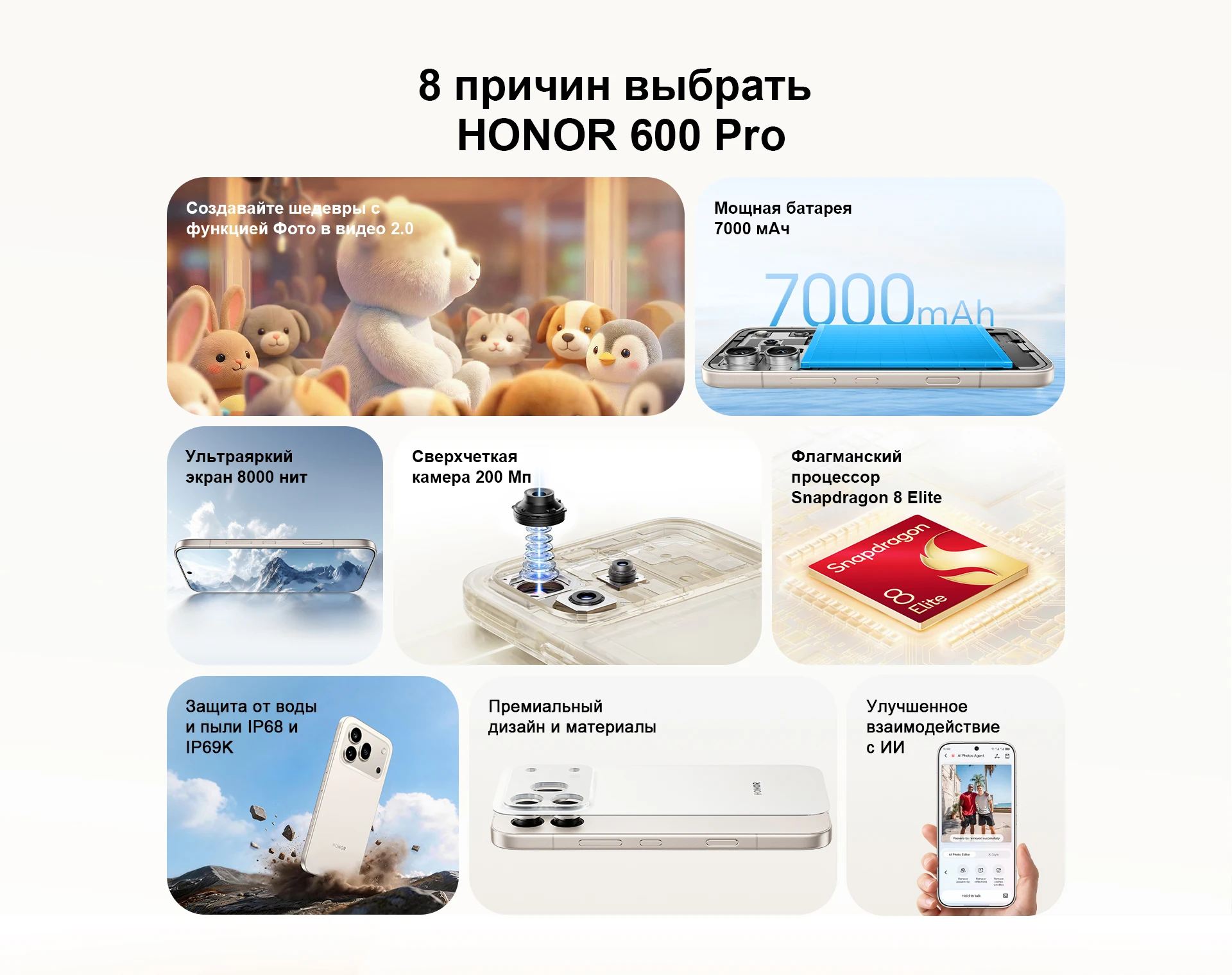 HONOR 600 Pro Rostest EAC 5G Smartphone 6.57"AMOLED Display 200MP Main Cameras Snapdragon 8 Elite 7000mAh 80W SuperCharge NFC