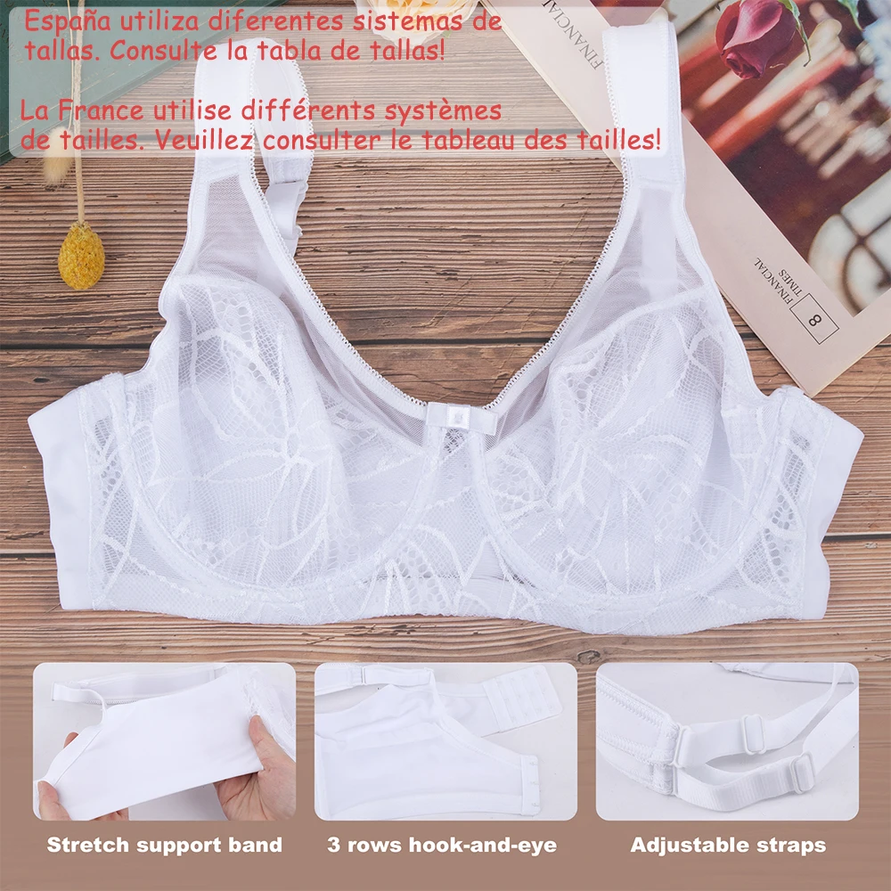 Sheroine Plus Size Underwire Bra, Lace Floral Minimizer Full Coverage Unpadded Bras for Women Lifting Support Comfort