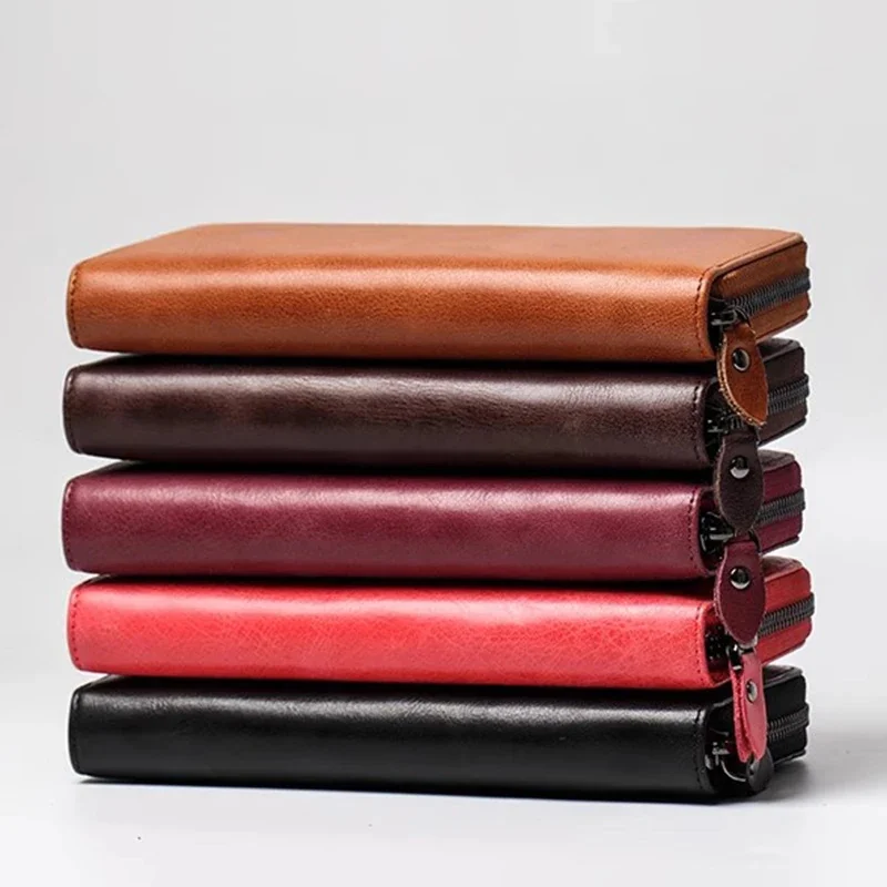 Men's Genuine Leather Wallet Vintage Long Women's Purse Bank Card Clip Top Layer Cowhide Large Capacity Casual Clutch Bag