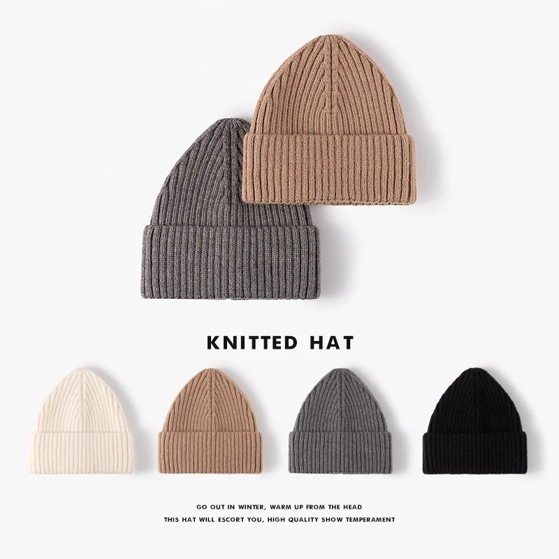 New Korean Wool Acrylic Knitted Caps Women Men Skullcap Autumn Winter Elastic Skullies Beanies Hat Wholesale