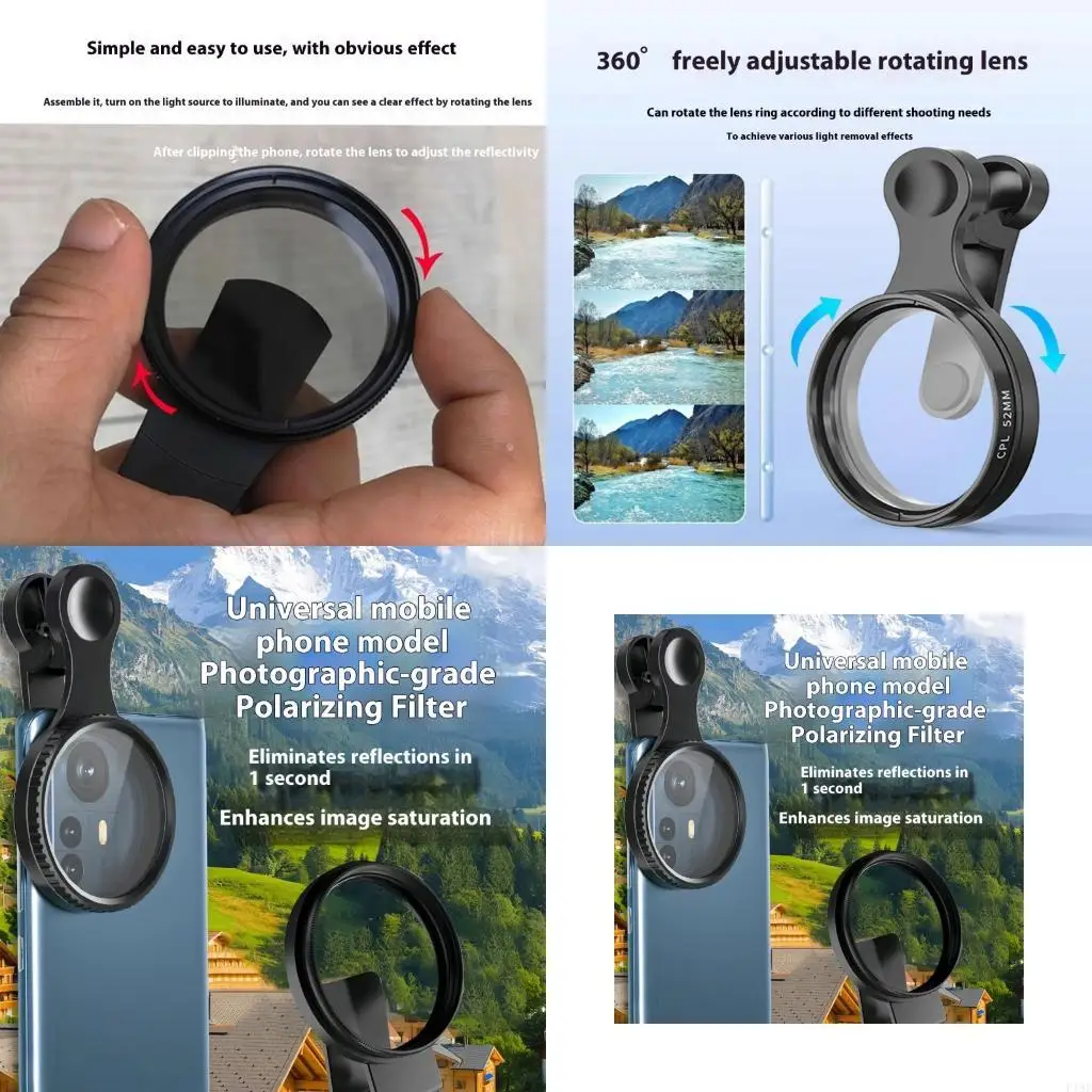 

Clip On CPL Polarizing Lens Filter For Smartphone Photography Videography 360 Adjustable Anti Reflection Lens F19E
