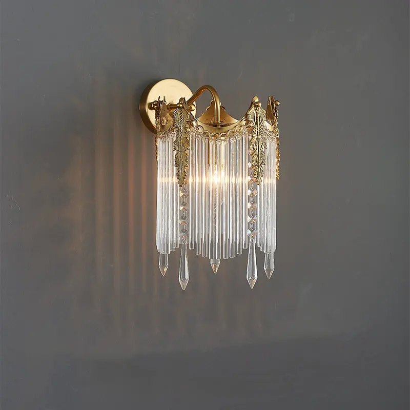 Gold Crown Shaped Led Crystal Wall Light for Restaurant Hotel deco Luxury Bedroom Bedside Glass Strip Indoor Wall Lamp Fixtures