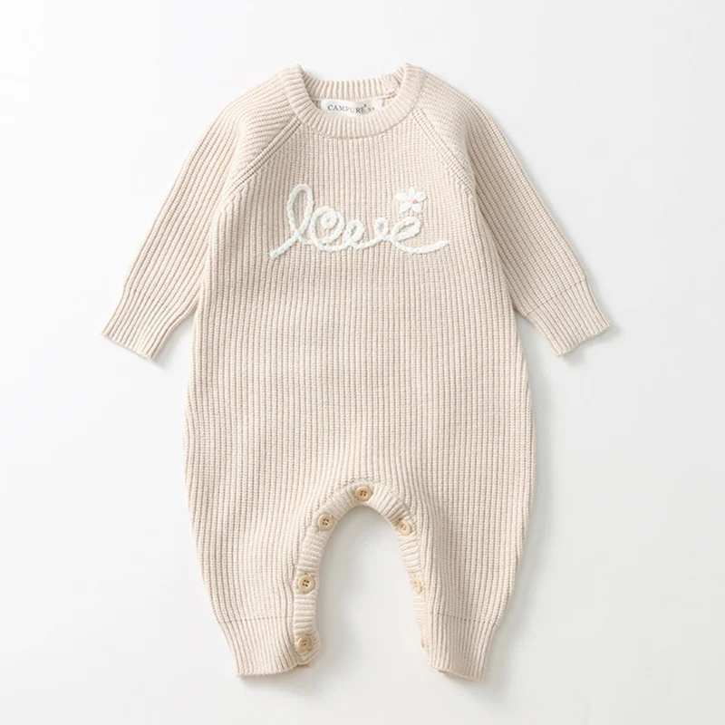 ربيع جديد 2026 ملابس 0-24 متر لحديثي الولادة والأولاد والبنات رومبير محبوك بأكمام طويلة مطرز بدلة قفز محبوكة للأطفال الرضع