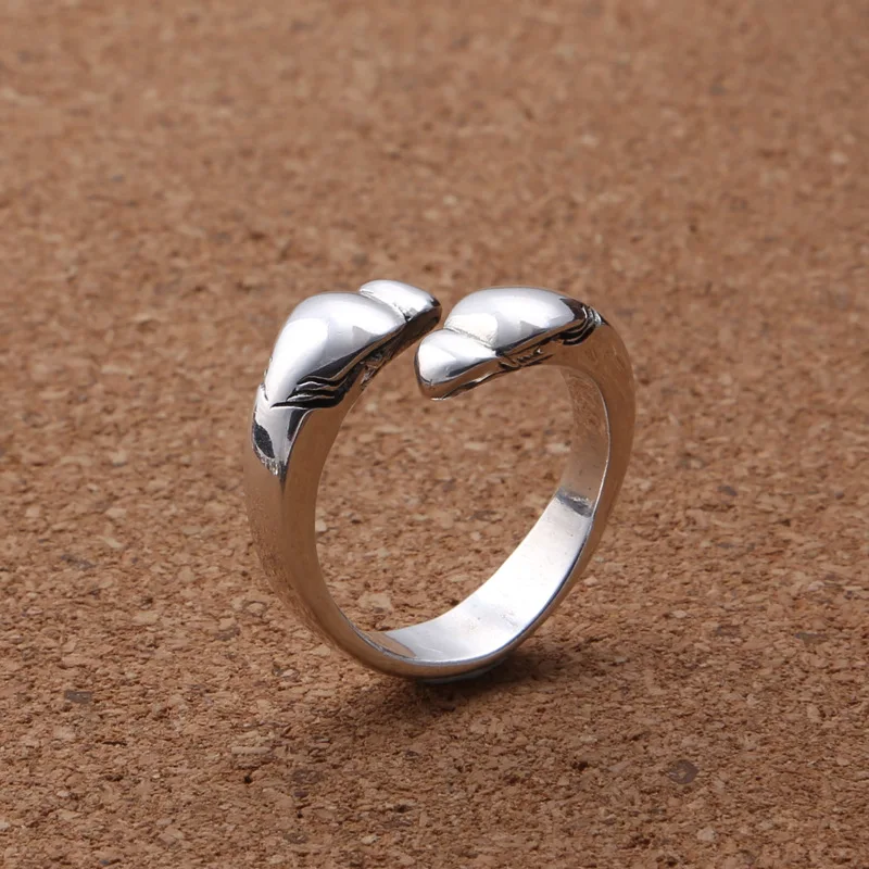 Wholesale S925 sterling silver ring vintage Thai silver men's and women's fashionable wide double E open ring ring view 5