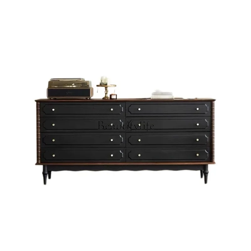 

FG10*French retro solid wood living room wall side cabinet bedroom oak storage drawer storage cabinet