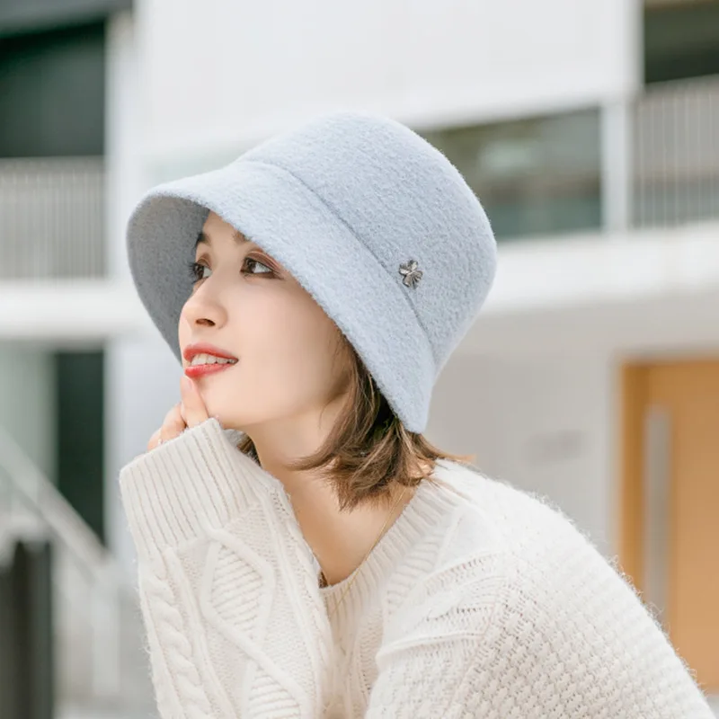 Wool Knitted Solid Color Fisherman Hat For Women In Autumn And Winter Bucket Hat For Warmth Versatile Woolen Basin Hat