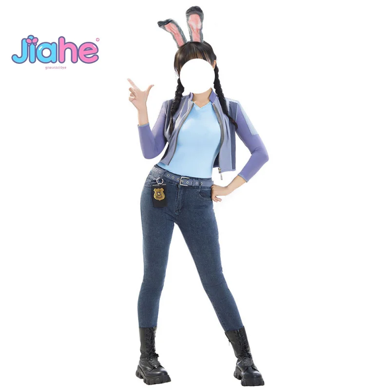 

Judy Hopps Officer Bunny Cosplay Costume Anime Ear tail jacket T-shirt prop Halloween Christmas girl sweet uniform woman suit