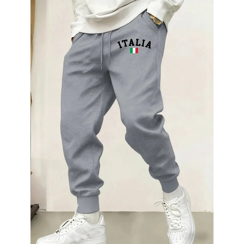 

Italia Flag Design Men's Warm Sweatpants Joggers Multicolor Pocket Fleece All Match Pants for Autumn