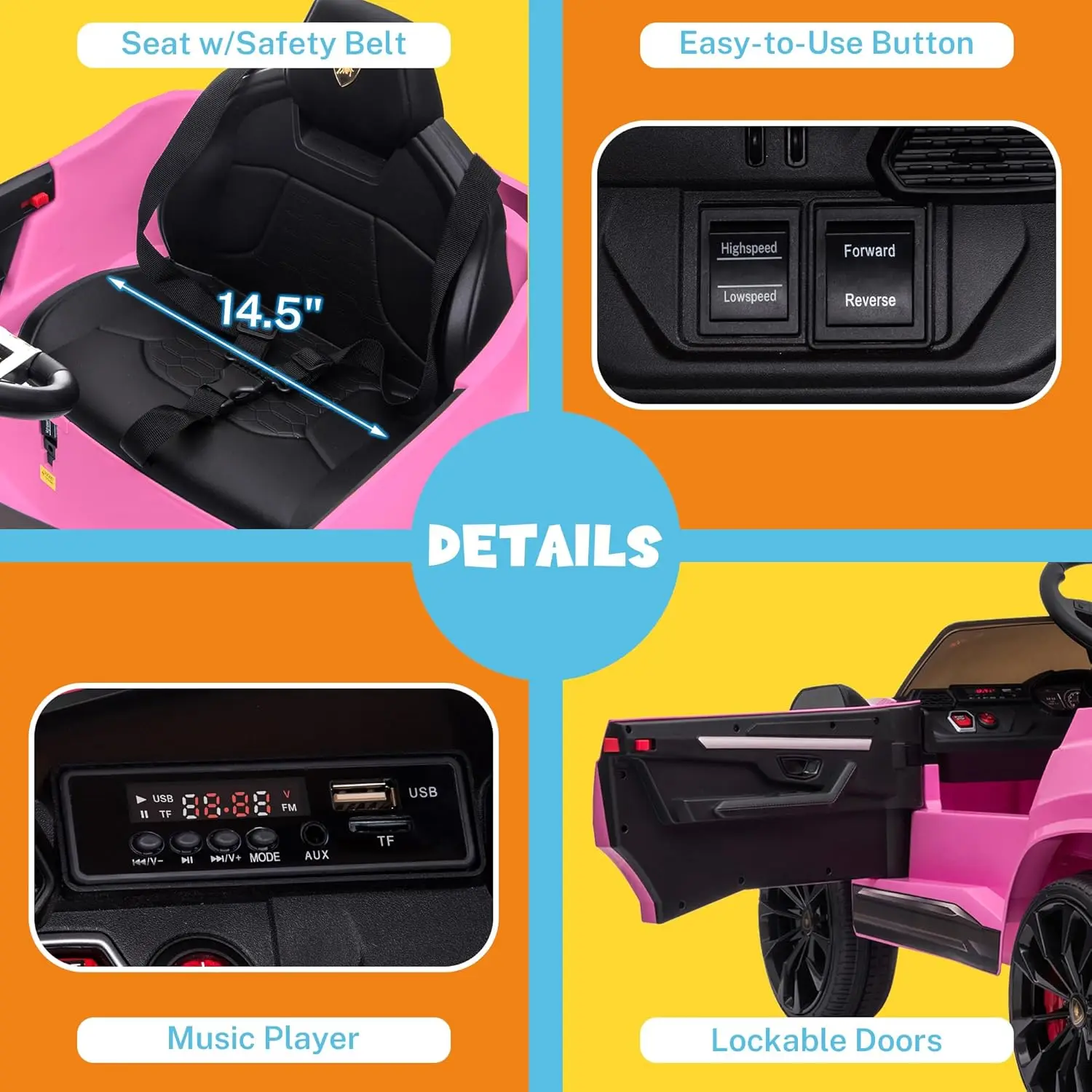 Voiture Urus sous licence 12V, jouet de roue électrique de voiture SUV avec télécommande Parent, lecteur de musique, Radio FM, phares LED,