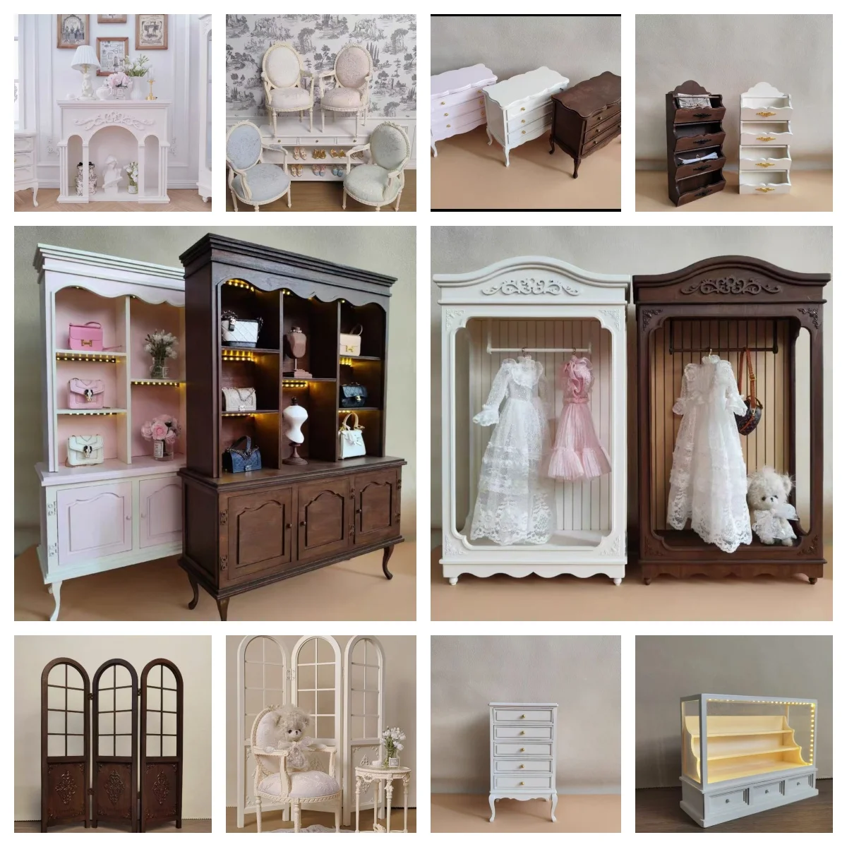 

1/6 Miniature Furniture DIY Doll House Decoration Accessories Wooden Wardrobe Display Cabinet Furniture Mini Bedroom Scene