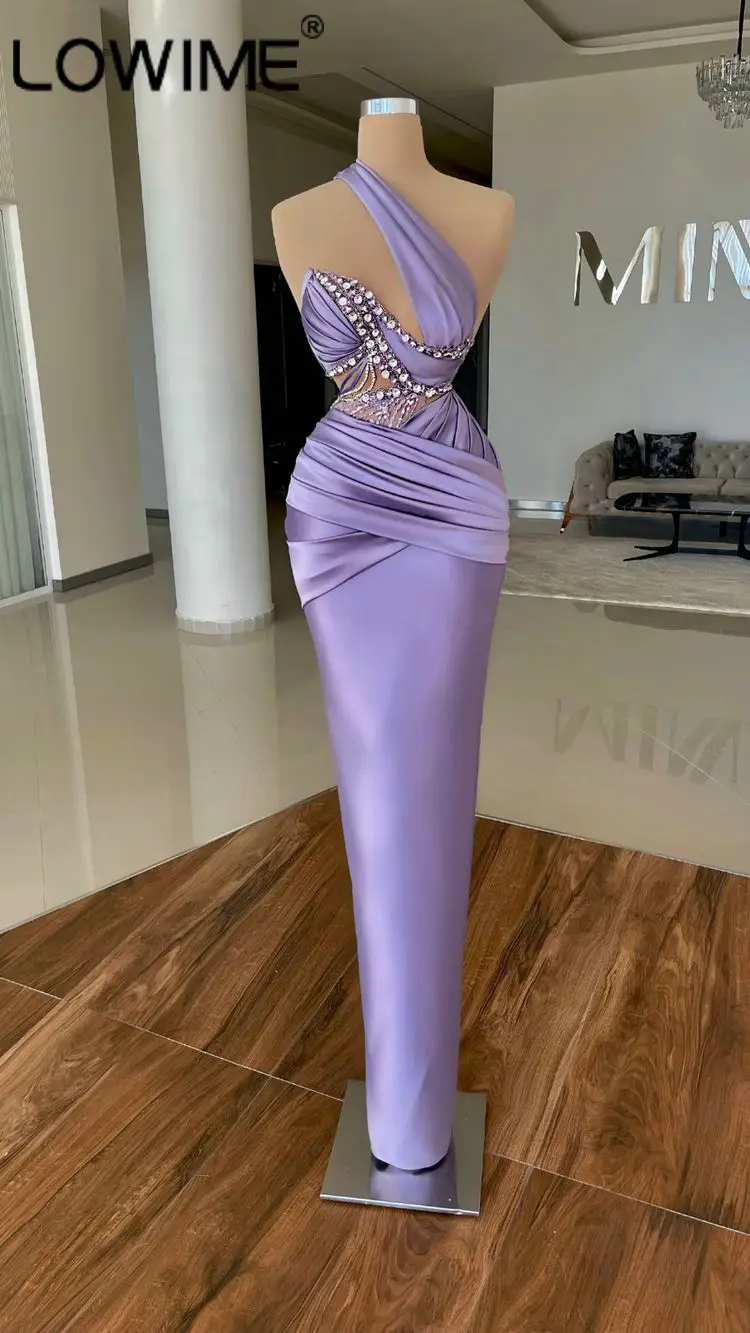 Lilac One Shoulder Long Formal Evening Gowns Glam Designer Satin Bridesmaid Dresses African Fashion Sexy Event Party Vestidos