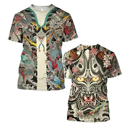 Men's Summer T-Shirt Japanese Old Traditional Tattoo Pattern Tops Short Sleeve T-Shirt Men's Streetwear Oversized Fit 120-6XL