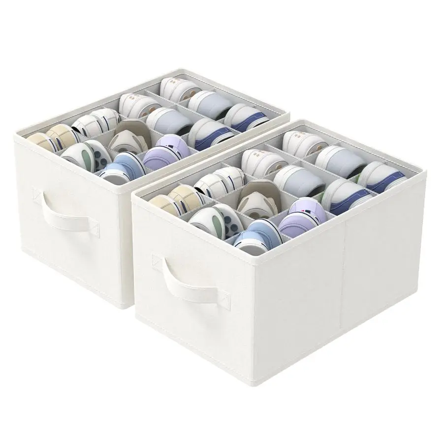 

Pack Shoe Storage Bins, Fits Up to 24 Pairs, Foldable Spacesaving Closet Organizers System, Clothes Basket with Reinforced Handl