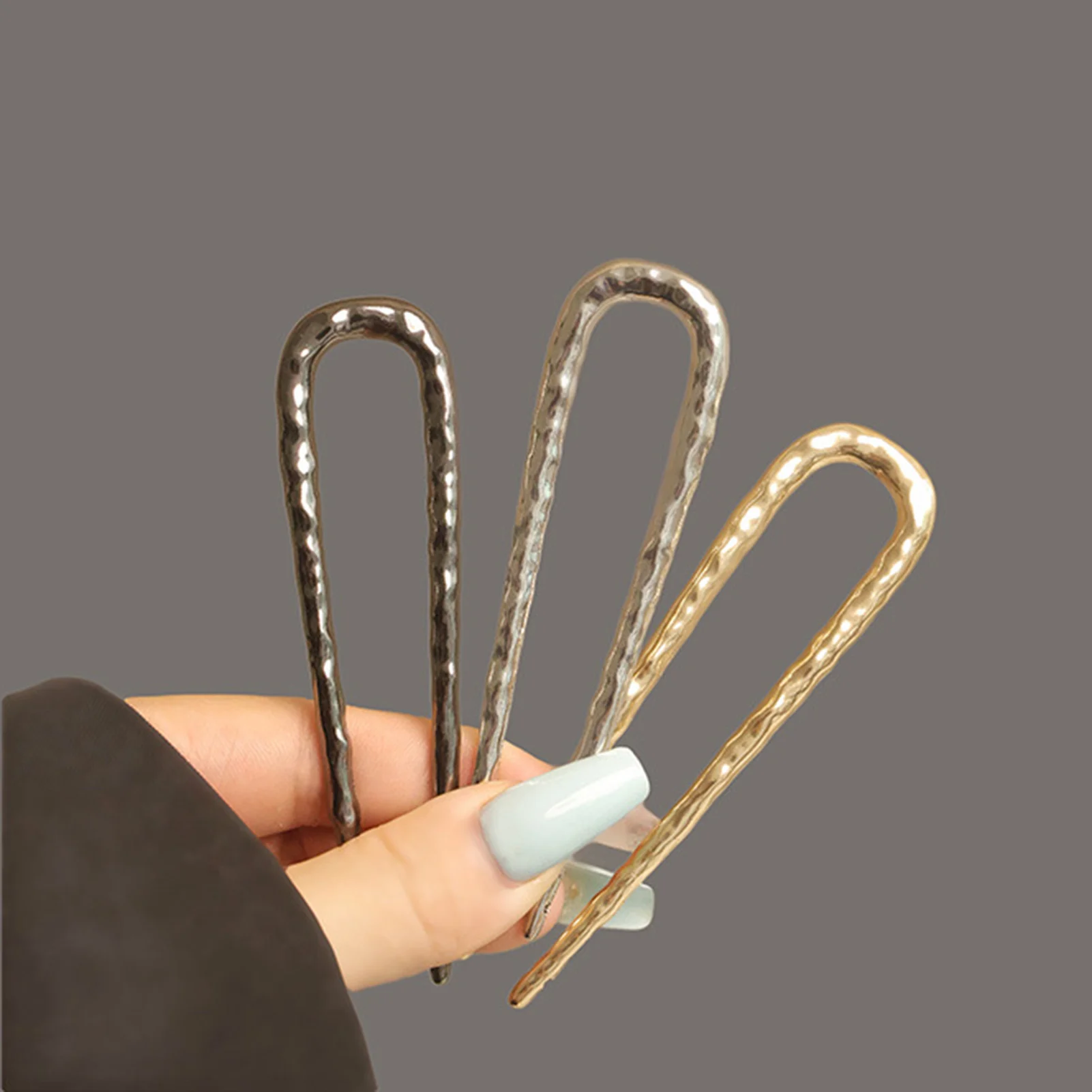 Estilo chinês em forma de u martelo textura hairpin liga estilo chinês vara de cabelo para mulheres 10cm hanfu acessórios para o cabelo presente
