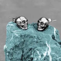 Vintage Skull Stud Earrings for Men Fashion Punk Hip Hop Accessories Rock Party Stainless Steel Jewelry Creative Gift Wholesale