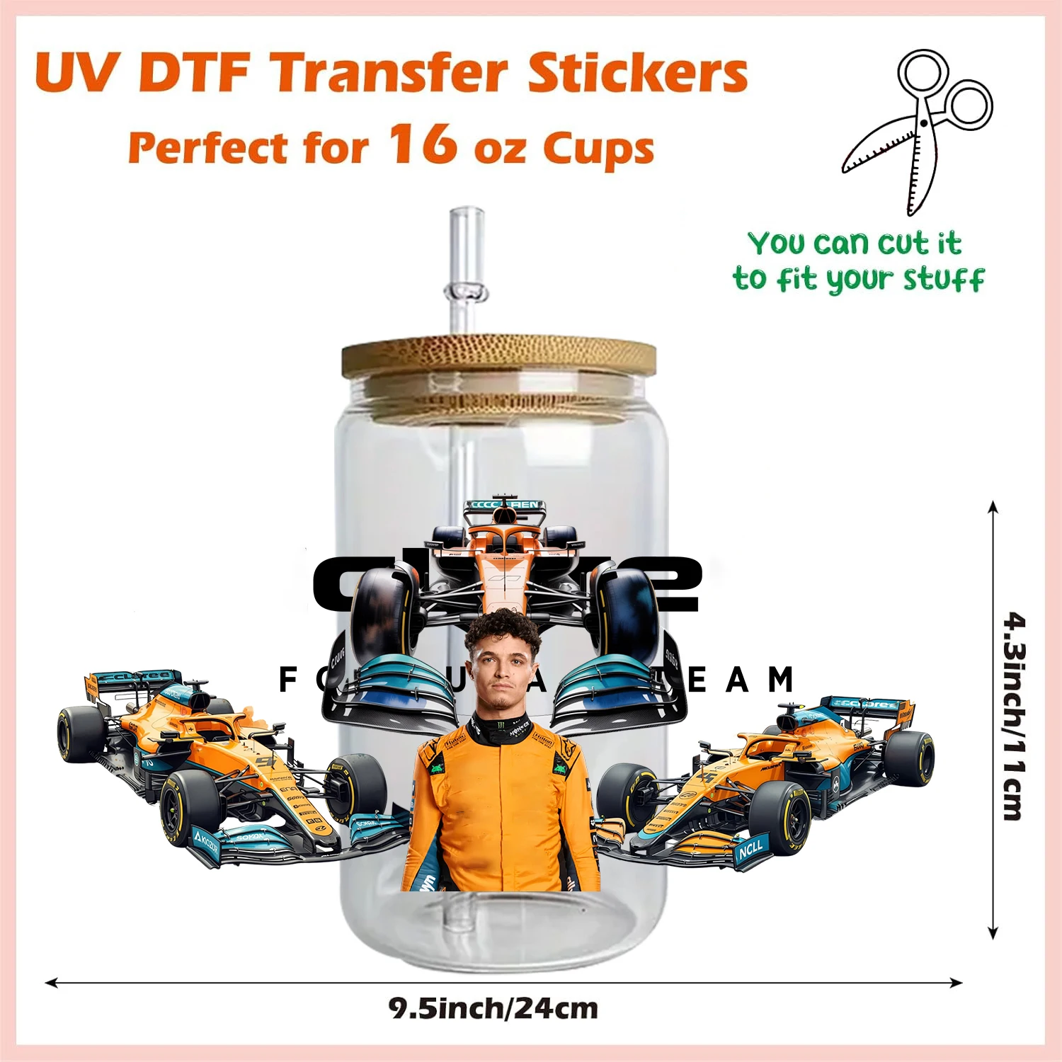 Full logo Formula racing car Theme Party Deco DIY Decals 3D transfers printing uvdtf tumbler seal stickers 16oz uv dtf cup wraps