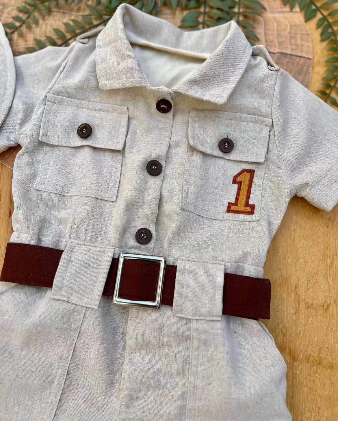0-6Y Baby Boy Khaki Animals Embroidery Rompers for Birthday Photography Party Holiday Eid Christmas B443