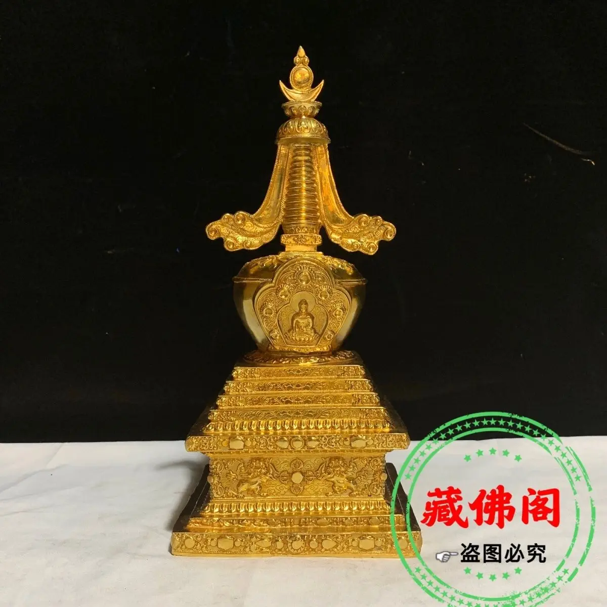 

33cm square pagoda made of pure copper with exquisite craftsmanship, original Tibetan relic pagoda, full body home decoration, h