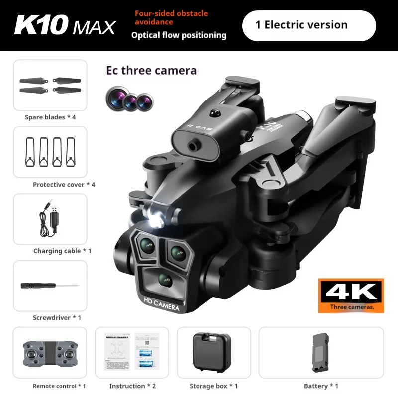 Dron K10 con Control remoto plegable Vertical para niños, cuadricóptero Hd para evitar obstáculos, Avión de tres disparos, regalo de Navidad, nuevo