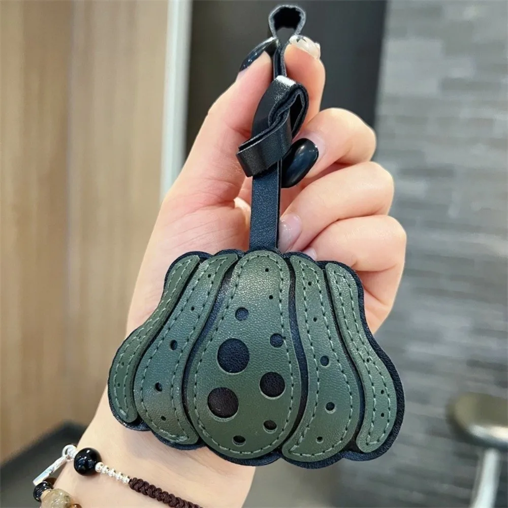 Fashion Solid Color Pumpkin Keychain Polka Dot Charm Halloween Bag Pendant Leather Key Ring Beg Accessories Bag Charm