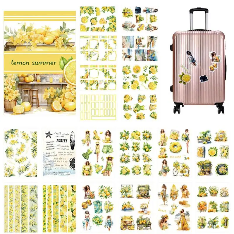 20Sheets Lemon Summer Sticker Book Girls Aesthetics PET Paper Stickers for Scrapbooking Journal Diary Notebook DIY Decoration