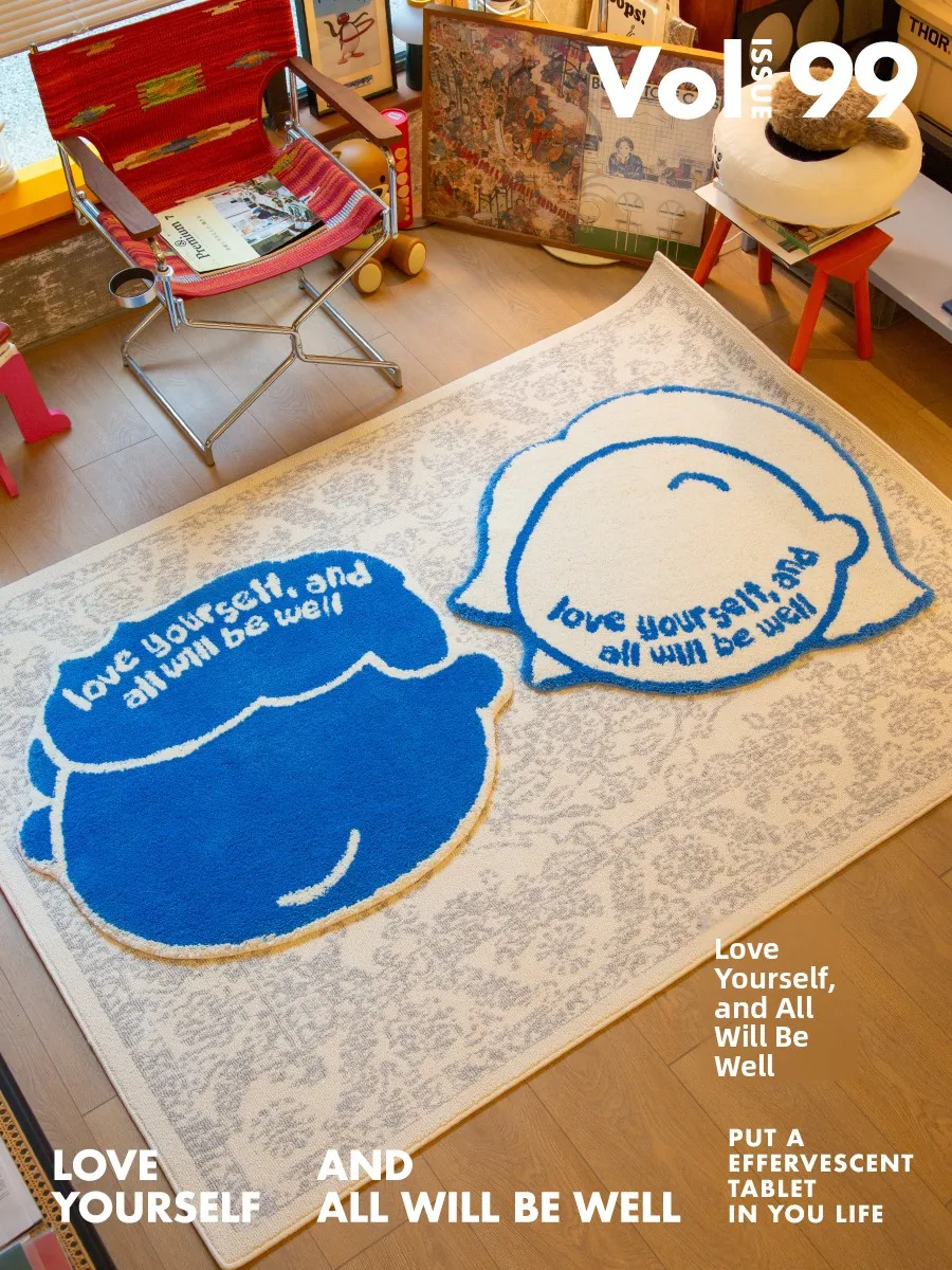 Adorable Flocking Carpet Soft Absorbent Bathroom Bedroom Mat Couple Gift Machine Washable Non-Slip High Absorption Polyester ...