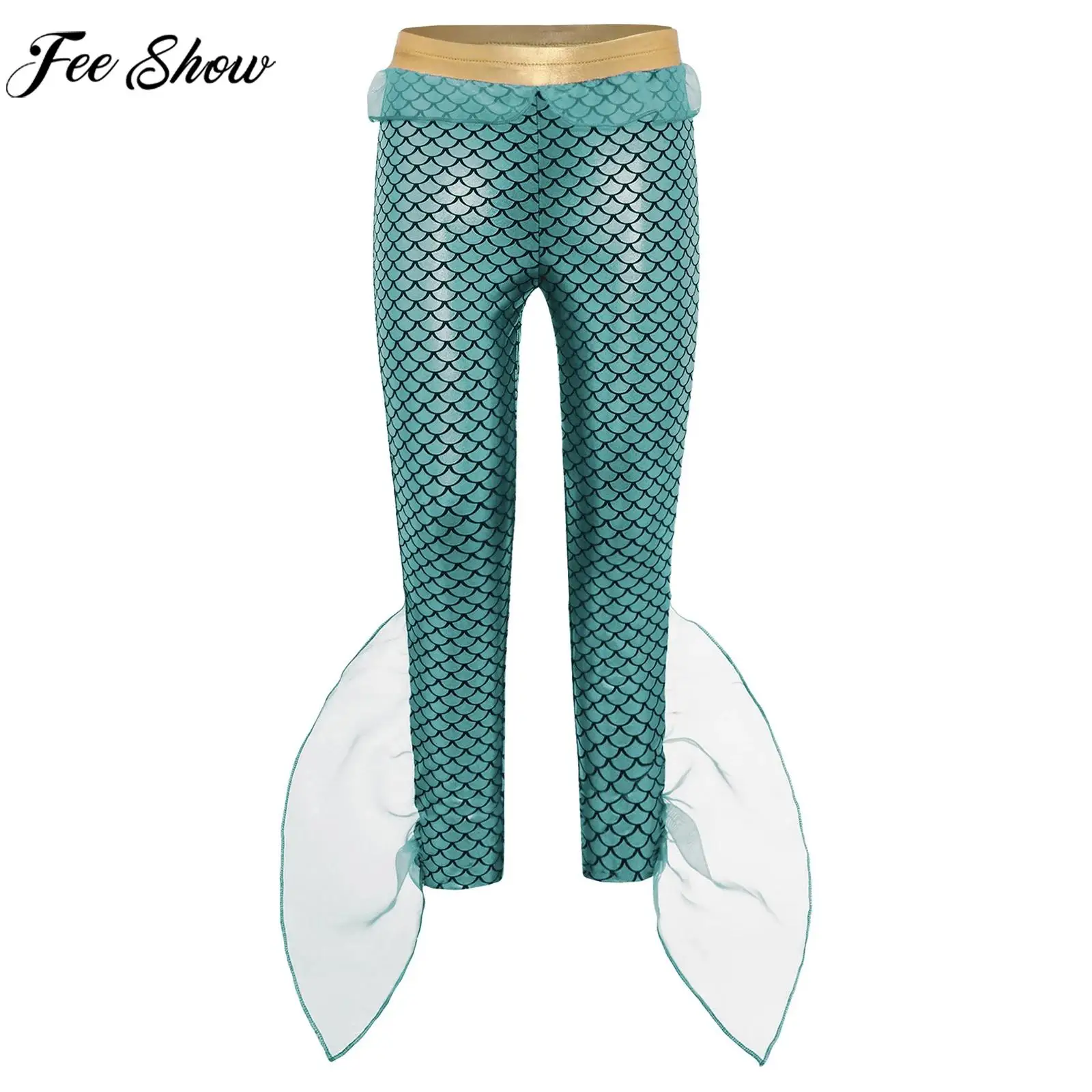 

Детские металлические блестящие штаны русалки с рыбьей чешуей, леггинсы, пляжная одежда, тематическая вечеринка на Хэллоуин, карнавальный костюм Посейдона «Король моря»