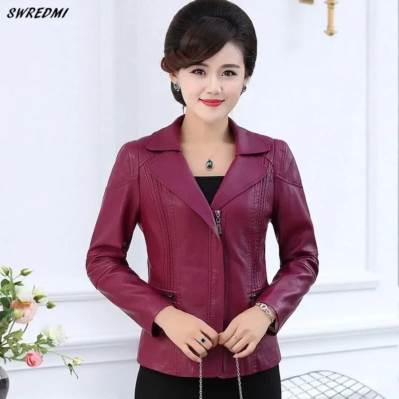 SWREDMI L-5XL Women\'s Leather Jacket New Autumn And Winter Female Jacket Leather Coat Slim Leather Clothing Tops