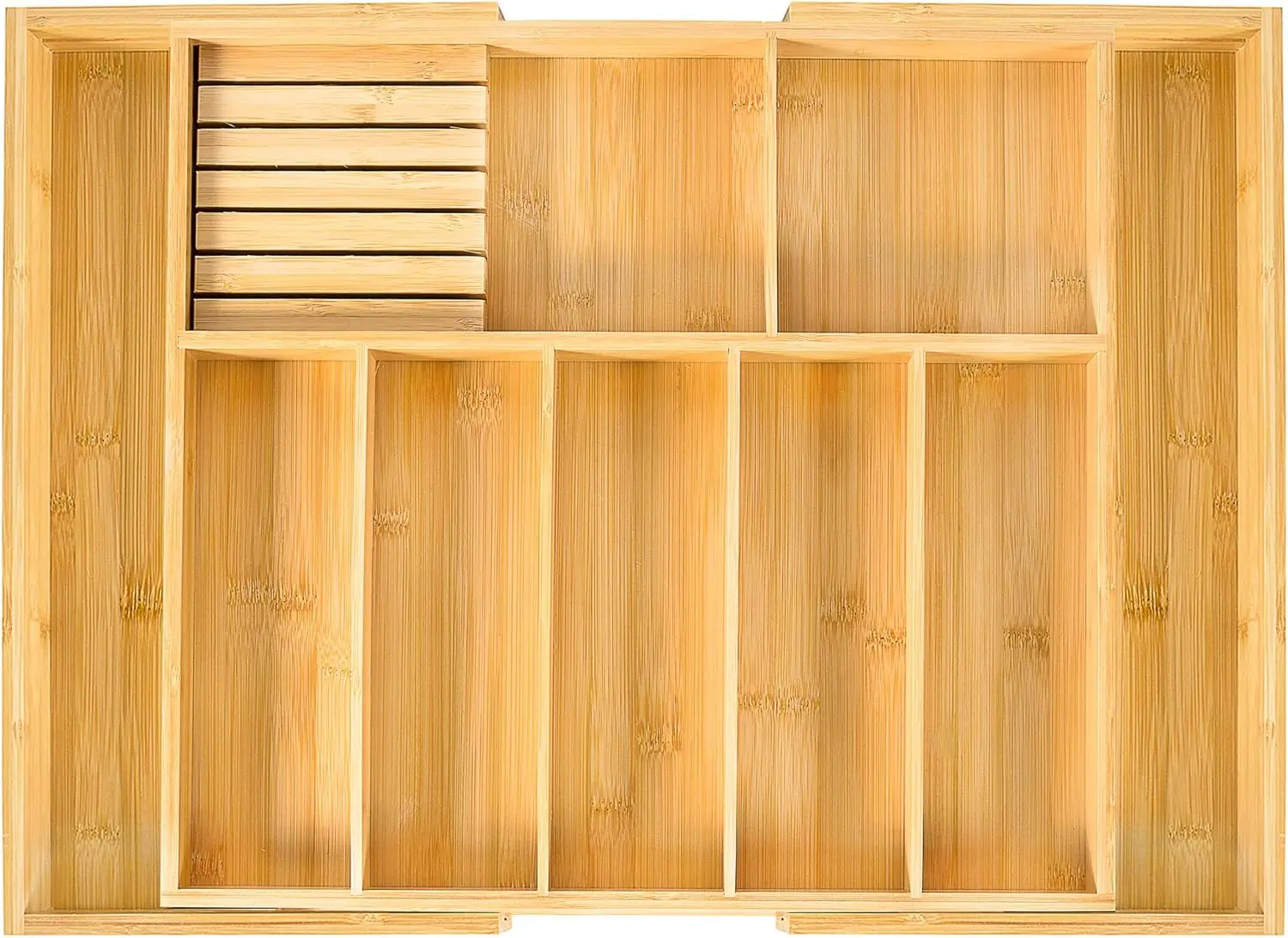 

Extra Large Bamboo Kitchen Utensil Holder, Expandable Cutlery Organizer with Knife Block, Multifunctional Wooden Drawer Divider