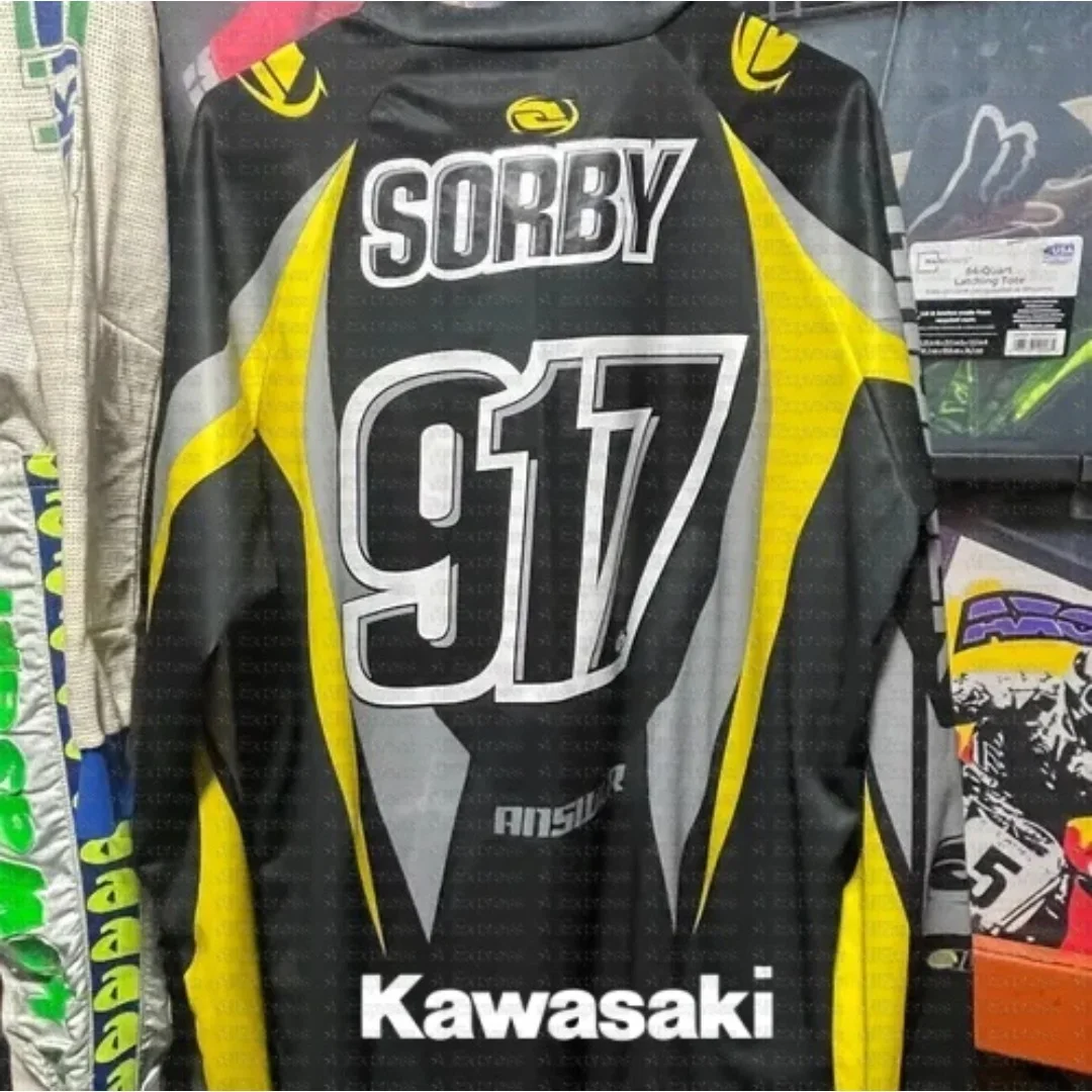 

Kawasaki #917 Eric Sorby Quick Drying Long Sleeve Motorcycle Jersey for Motocross Supercross Sports Top for Adults And Children