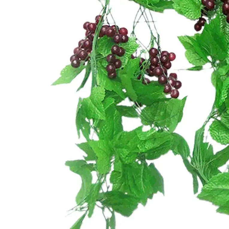 4PCS Grape Vines Plastic Fruit Grape Vines Green Leaf Plant Wall Hanging Vine Home Garden Wedding Decoration In Stock